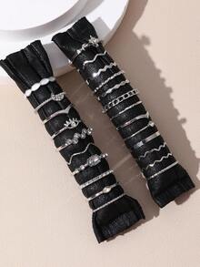 23件套时尚指节戒指套装，女士水晶星月眼波浪金银戒指，女士派对珠宝礼品 - 銀色 - 查看 2