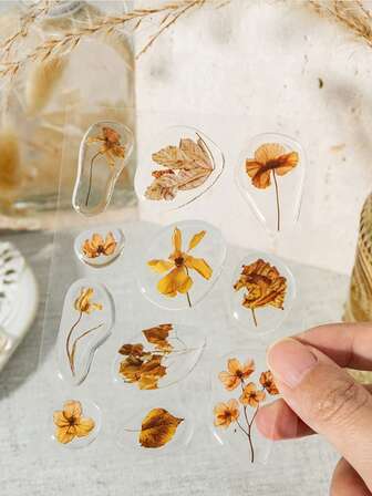 1 แผ่น/แพ็ค สติกเกอร์อีพ็อกซี่ใสสำหรับตกแต่งสมุดสไตล์วินเทจลายธรรมชาติ, ธีมดอกไม้แห้งเรียบง่าย, พืชและดอกไม้, ใบไม้, ไดอารี่, ฐานภาพปะติด, ของตกแต่ง DIY สำหรับวางแผน, สติกเกอร์น่ารัก, เครื่องเขียน