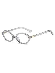 1PC Women's Light Gray Oval PC Frame Solid Color Full Rim Basic Casual Wear Non-Prescription Glasses - Light Grey - View 4
