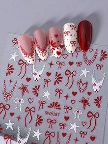2 miếng dán móng tay màu đỏ chủ đề Ngày Valentine, hình nơ ruy băng, trái tim, ngôi sao, cánh hoa màu đỏ ánh kim, tự dính, dùng để trang trí móng tay kiểu Pháp, phù hợp cho nữ và bé gái trong dịp Ngày Valentine hoặc đám cưới. - Nhiều màu - Xem 6