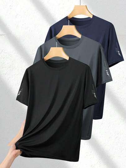 Men's Summer Outdoor Solid Color Minimalist Sports T-Shirt, Lightning Print, Breathable And Comfortable Fabric, Suitable For Running, Fitness, Outdoor Activities And Daily Wear