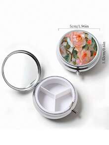 Vintage Compact Rose Gold Metal Pill Box, Portable Decorative Vitamin Storage Box, Suitable For Wallet Or Handbag - Unique Gift, Travel Organizer, Elegant Design, Painted Glass Pattern, Lightweight Construction, Durable Material, Suitable For Daily Medication Users And Health-Conscious People - Multicolor - View 4