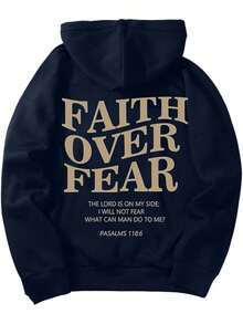 Men's Letter Graphic Hoodies Long Sleeve Faith Over Fear Hoodies Pullover Sweatshirt StreetwearBack To School Hoodie Teen, A Great Gift For Boyfriend - 寶藍色 - 查看 11
