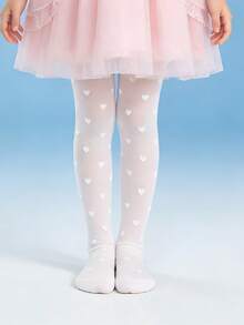 4 Pairs Girls' Cute Heart Pattern Tights, Holiday Style Pantyhose For Girls, Suitable For Daily Wear, Spring/Summer - Multicolor - View 4