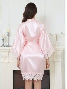 New Lace Foil Printed Robe, Bridesmaid Party Makeup Robe, Bridal Robe, French Style Robe - Multicolor - View 5