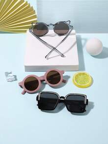 1 Set 3 PCS Boy's And Girl's 4-12Y Classic Round And Square Frame Fashion Glasses Tinted Lenses Lightweight Frame For Holiday Outing With Glasses Box - Multicolor - View 5