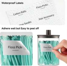 TIPGO Glass Qtip Holder Dispenser - 10 Oz Clear Canister Apothecary Jar, Bathroom Vanity Storage Organizer Set For Cotton Swabs, Pads, Floss Picks, Small Containers For Makeup Storage (2 Pack, Black) - ColorB - View 6