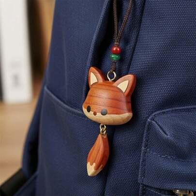 Adorable Little Fox Wooden Pendant Creative Animal Shaped Keychain For Bags Keys Mobile Phone