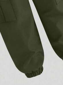 Tween Boy Letter Print Crew Neck Short Sleeve T-Shirt And Cargo Pants Casual Outfit - Black - View 5