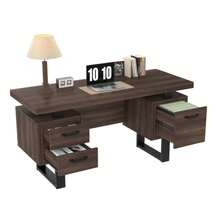 135 X 54 Cm Simple Office Desk, MDF And High-Quality Steel Tubing, Silent Drawer, File Drawer, Splash-Proof, Spacious Desktop, Efficient Storage, Brown - Brown - View 1