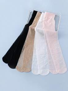 4 Pairs Girls' Cute Heart Pattern Tights, Holiday Style Pantyhose For Girls, Suitable For Daily Wear, Spring/Summer - Multicolor - View 2