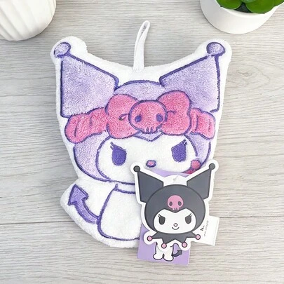 Miniso Sanrio Kuromi Cute Hanging Hand Towel: Skin-Friendly Polyester Fabric, Hangable Design, Home Bathroom & Kitchen Cleaning Hand Towel(1 PC)