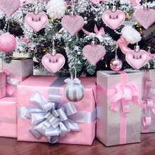 24Pcs Valentine's Day Heart Shaped Ornaments - 1.77 Inch Heart Tree Ornaments Hanging Hearts Baubles For Valentine's Day Wedding Anniversary Hanging Decorations - 粉色 - 查看 7