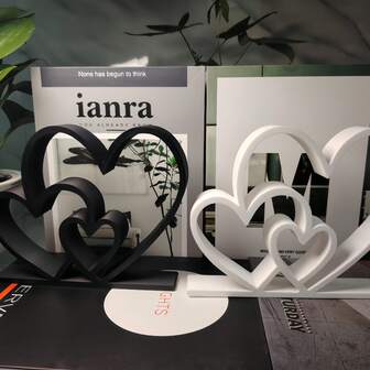 1 st minimalistisk svartvit sammankopplade hjärtan kärleksstaty - hartsmaterial utsökt mångsidig bokhylla/borddekoration gränsöverskridande parpresent oumbärlig heminredning/studiedekoration/studentkärleksminne/hemvistelseatmosfär alla hjärtans dag/nyår/födelsedag/årsdagspresent