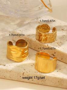 Bộ 3 chiếc nhẫn thép không gỉ dày dặn, kiểu dáng hình học phóng khoáng, phù hợp cho nữ giới đeo hàng ngày. - Nhiều màu - Xem 2