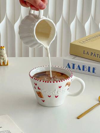 A Relief Heart-Shaped Bear Bread Cup, Breakfast Cup, Coffee Cup, Flower Tea Cup, Birthday Gift, For Christmas, Halloween, Family, Office Or Cafe Use, Reusable.