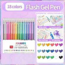 48/36/24/18/12/8 Cores Canetas Gel com Glitter, Canetas Brilhantes Que Brilham no Escuro de Alto Valor, Canetas para Planejador de Estudante, Canetas Marcadoras Fluorescentes Especiais, Marcadores, Canetas de Arte, Canetas Coloridas - Multicolorido - Visão 14
