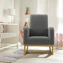 Techigher Nursery Rocking Chair,  Upholstered Glider Rocking Accent Chair With Wood Legs & Side Pockets, Armchair Comfy Side Chair For Living Room Bedroom Offices - 深灰色 - 查看 3
