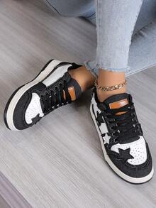 New Stylish Star Printed Casual Canvas Sneakers For Women - Black - View 2