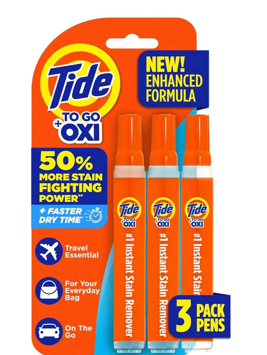 Tide Stain Remover For Clothes, Tide To Go Pen, Instant Stain Remover Pen & Spot Cleaner, Portable & Travel-Friendly, Works On Food & Drink Stains, Fits In Purses & Bags, 3 Count (Pack Of 1), Holiday Travel Essential, New Year Stain Solution - 紅色 - 查看 1