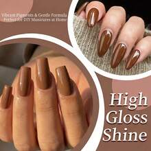 7.5ml Caramel Brown Gel Nail Polish No.010, Warm Toffee Chestnut, Fall Earth Tone Varnish - Camel - View 5
