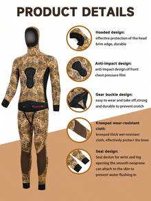 HISEA 3.0mm Neoprene Wetsuit For Women; Men's Separate Style Freediving And Hunting Wetsuit; Unisex Hooded Diving Wetsuit - Brown - View 5