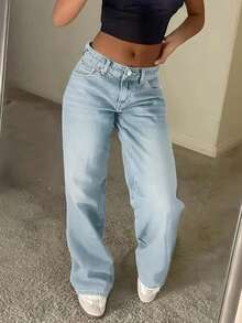 Women's Vintage Loose Stacked Straight Leg Jeans Casual Spring - Light Wash - View 1