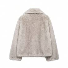 Áo khoác nữ TRAFZA cổ lông xù, áo cardigan dày ấm áp, áo cardigan màu trơn thanh lịch, áo khoác nữ casual có túi phong cách đường phố. - Đầu nhuộm màu trắng - Xem 10