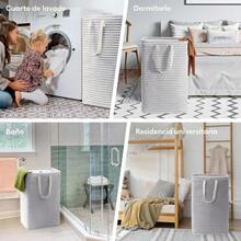 Lifewit Cesto para Ropa Sucia con Capacidad Extra Grande Revestimiento de Impermeabilización Algodón y PEVA de Terileno Bolsa de Almacenamiento Cesto Plegable de Lavandería 80L Gris - Gris - Ver 7