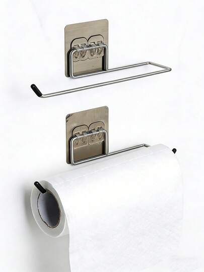 1pc Stainless Steel No-Drill Multi-Function Paper Towel Holder, Wall-Mounted Toilet Paper Rack For Kitchen/Bathroom/Living Room Cloth Towel Storage