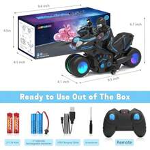 Motocicleta RC Motocicleta de Control Remoto con Luces RGB en las Ruedas - Rotaciones de 360 Grados Derrapes Alta Velocidad Moto de Tierra RC para Niños de 4-7 8-12 AñosDiversión infantil, imprescindible para regalar a los niños - como en la foto - Ver 7