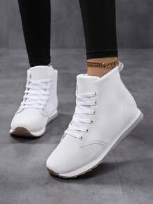 Damen Schnür-Klassische Lässig Sport Outdoor High-Top Sneaker, vielseitige leichte Schuhe für Lässig, Studenten, Outdoor-Wandern, geeignet für alle Jahreszeiten - Weiss - Übersicht 2
