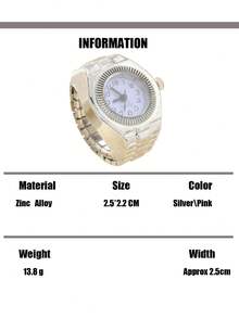 1件小众朋克风时尚创意手表戒指，弹性材质，适合手指佩戴，多种颜色可选（金色、白色、粉色、紫色、蓝色、红色、黄色） - 銀色 - 查看 15