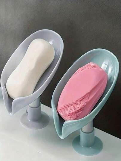 Leaf-Shaped Soap Dish, Suction Cup Soap Holder, Bathroom Accessories, Random Color