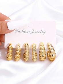 1 Set Fashionable & Elegant CCB Geometric Round & Square Pattern Earrings Set, Casual Daily Wear, Ideal Gift For Friends On Holidays & Birthdays - Yellow Gold - View 6