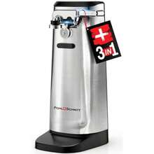 POHL SCHMITT - Abrelatas eléctrico afilador de cuchillos y abrebotellas palanca de empuje fácil funciona con latas estándar y pop-parte superior acero inoxidable duradero y accesorio de cocina ABS - Acero inoxidable - Ver 1