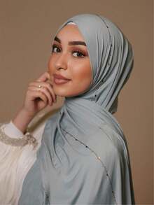 Graceveil قطعة واحدة وشاح رأس من الشيفون مزين بالراين، وشاح إسلامي بلون أحادي، وشاح حجاب للحماية من الشمس، مناسب للارتداء اليومي مع الفستان - وشاح سلسلة الماس الساخن - مشاهدة 10