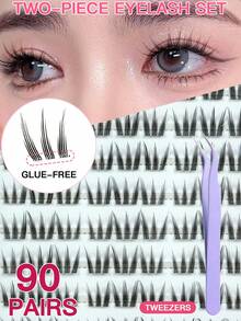 180/90 Cluster Lash Extensions, Glue-Free, Removable, C 0.07 Natural Look, DIY Eyelash Extension, Natural Cluster False Eyelashes, Cosplay False Eyelashes, 10 Rows, Glue-Free Lashes, Natural & Lengthening Lash Clusters, Women's Eye Makeup Tool For Party & Nightclub - Black - View 4