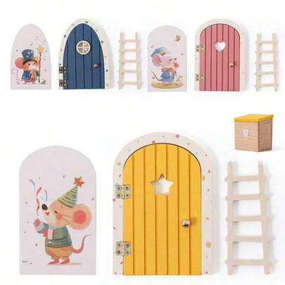 Decoración de guardería - Castillo de ratón de hadas soñador, adorno exquisito, regalo de cumpleaños, bendición, decoración de casa de muñecas de animales lindos, puerta de cuento de hadas, regalo de Acción de Gracias y Navidad, puerta de deseos de hada de los dientes