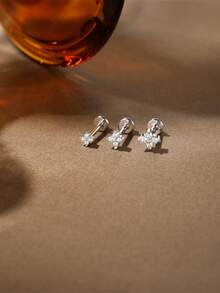 3件套925纯银时尚花朵耳钉套装，18K镀金，低过敏性立方氧化锆，多孔耳骨耳钉，女士珠宝礼物，日常佩戴，婚礼派对，订婚，周年纪念，生日，情人节