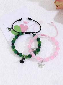 2pcs Evil Friendship Bracelet Set, Crown Witch Hat Design, With Magnetic Clasp, Suitable For Couples, Fans, Christmas, Valentine's Day Party Gifts - Multicolor - View 2