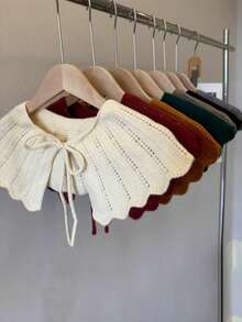 1件仿木纹荷叶边领子，纯色休闲围巾披肩装饰，百搭秋季配饰