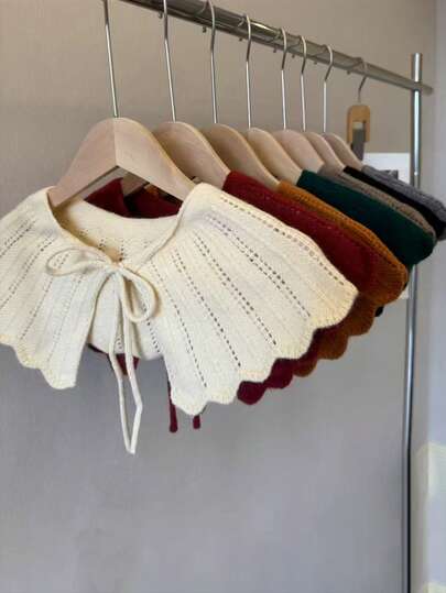 1件仿木纹荷叶边领子，纯色休闲围巾披肩装饰，百搭秋季配饰