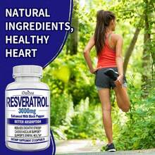 Resveratrol 3000 Mg With Black Pepper - Cardiovascular Support & Healthy Ageing - 120 Capsules - 1 Bottle - View 5
