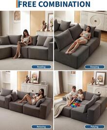 Techigher 108" Modular Sectional Sofa, Boneless Couch With L-Shape Chaise, Upholstered Cloud Couch With Deep Seat For Living Room, Bedroom - Grey_Left Chaise - View 7