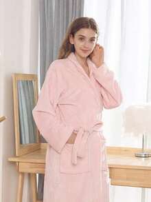 1 chiếc áo choàng tắm cao cấp, mềm mại và bông xốp, kiểu dáng spa khách sạn, dùng tại nhà/hồ bơi/ngoài trời, áo choàng tắm bằng len lông cừu ấm áp sang trọng dành cho phù dâu. - Nhiều màu - Xem 5