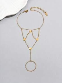 LIEBEIRIS 1pc 18K Gold Plated Minimalist Geometric Circular Stainless Steel Hand Chain, Suitable For Women's Daily Wear And Gift Giving - Yellow Gold - View 4