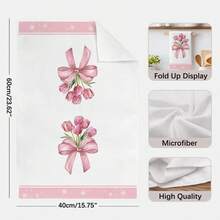 2pcs/Set Pink Bow & Tulip Pattern Kitchen Towels, Soft Microfiber Material Dish Cloths 40X60CM, Suitable For Kitchen Decor, Cleaning, Holiday Party Decoration, Kitchen & Bathroom Essentials, Home Decor, Housewarming Gift - Multicolor - View 3