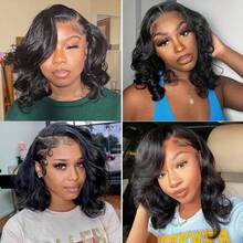 VIOLLY Natural Black Body Wave Bob Wig Human Hair Blended 13x6 HD Lace Front Bob Wigs For Women 5x5 Pre Cut Closure Lace Glueless Frontal Brazilian Virgin Hair Wigs 180% Density Natural Black Body Wave Bob Glueless Wigs Human Hair Pre Plucked Bady Hair & Pre-Bleached 8-34 Inch - 1B# - View 7