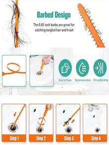 5/3件套排水管堵塞清除钩，排水管清洁工具和毛发清除钩。可重复使用的排水管疏通器，适用于厨房、淋浴房和排水管道。多功能堵塞清除工具，长约20英寸（约51厘米），适用于浴缸、淋浴房和厨房水槽。 - 彩色 - 查看 3